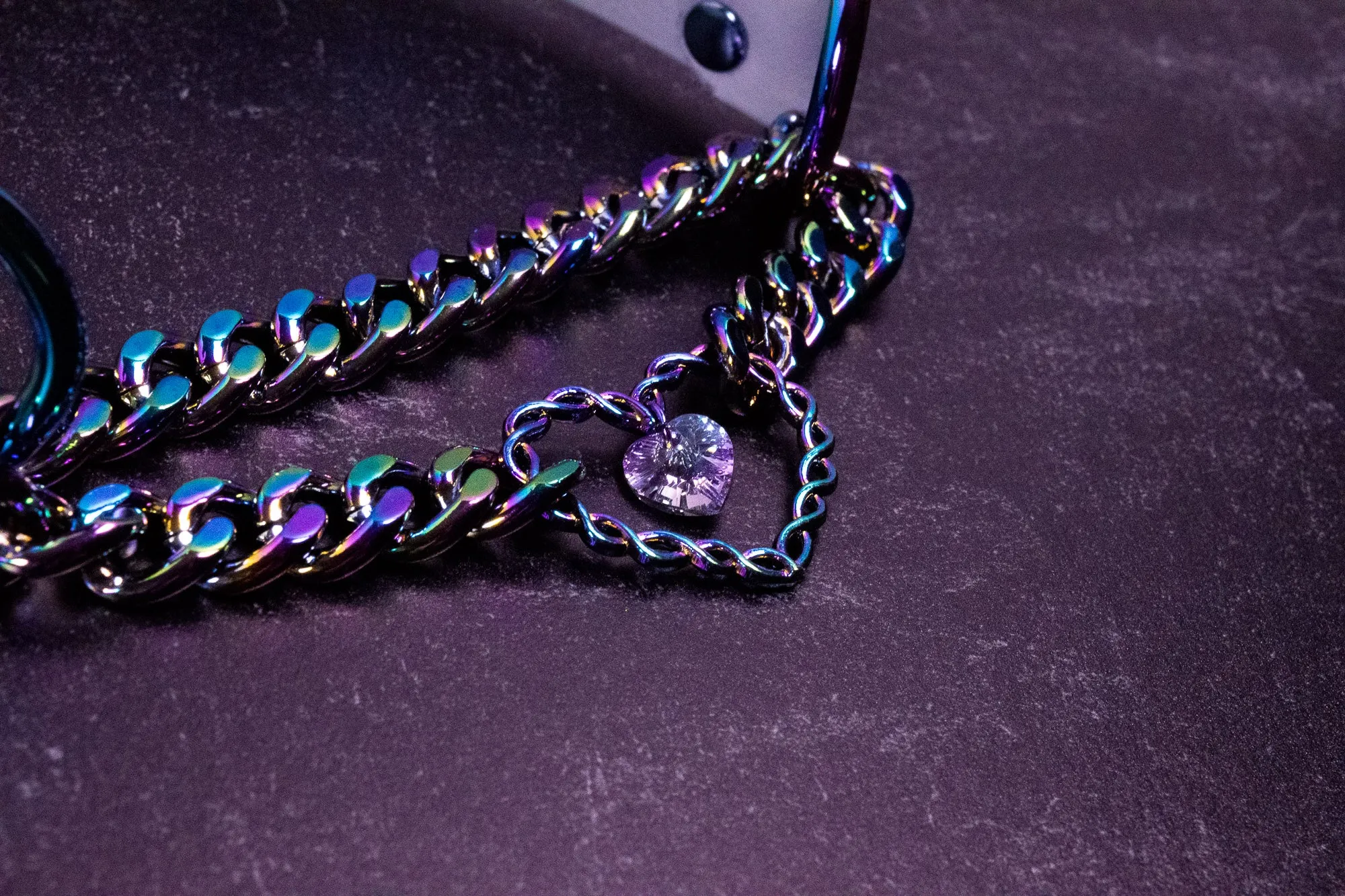 12.5" - 15.5" Swarovski Rainbow & Slate Leather Martingale Collar _ LIMITED _