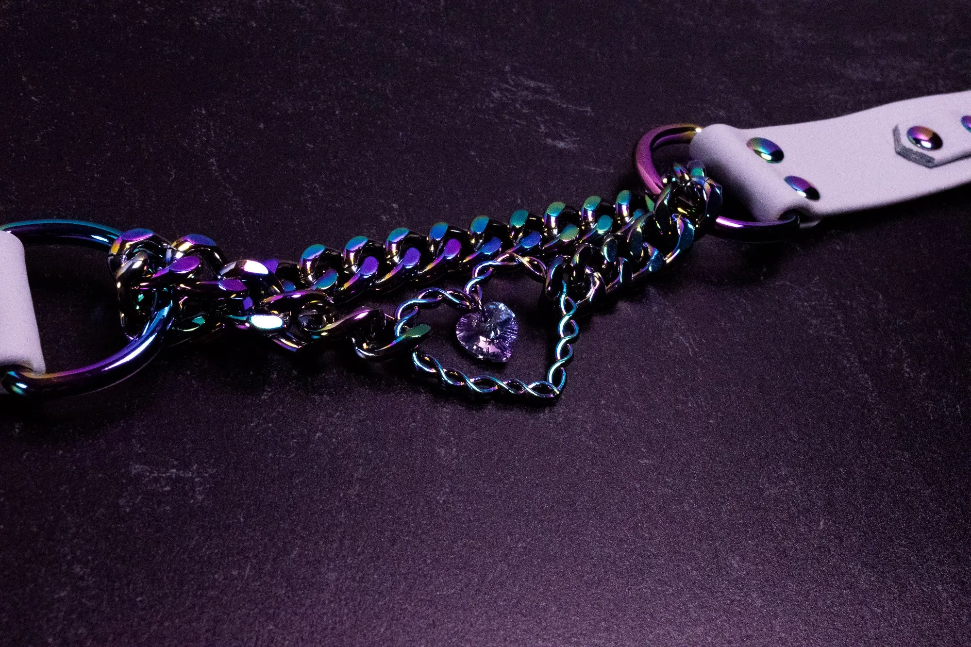 12.5" - 15.5" Swarovski Rainbow & Slate Leather Martingale Collar _ LIMITED _
