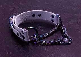 12.5" - 15.5" Swarovski Rainbow & Slate Leather Martingale Collar _ LIMITED _