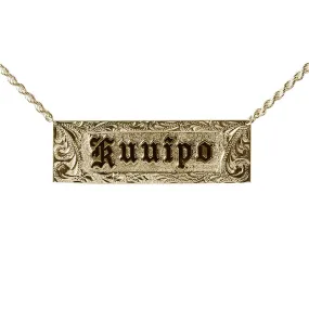 14K Gold Custom-Made Hawaiian Heirloom Necklace Black Enamel Raise Letter ID Necklace (Thickness 1.0mm)