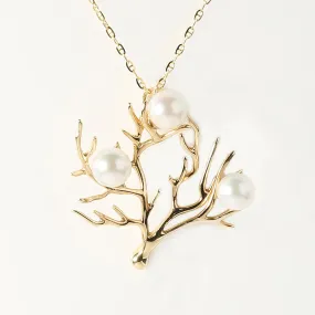 14K Yellow Gold 3D Coral with Akoya Pearls Pendant (Chain Sold Separately)