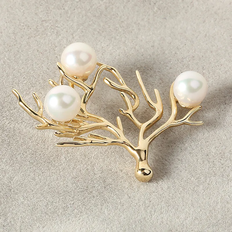 14K Yellow Gold 3D Coral with Akoya Pearls Pendant (Chain Sold Separately)