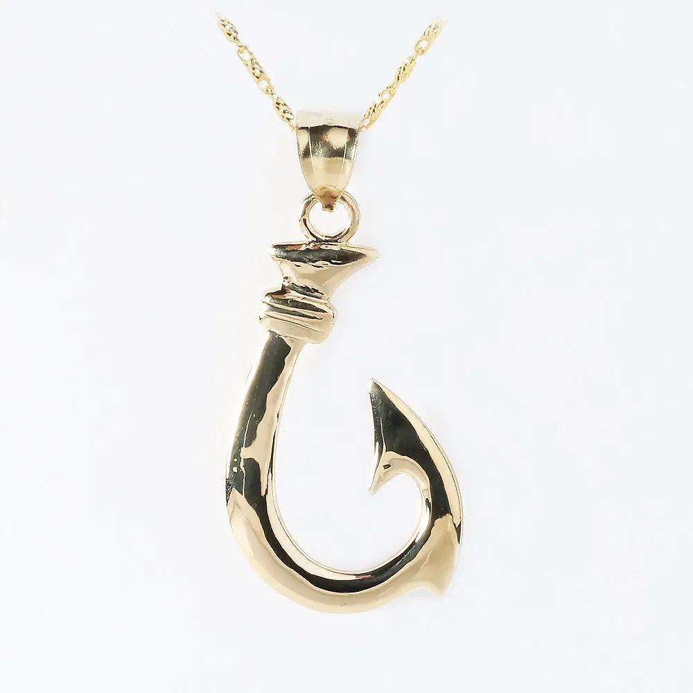 14K Yellow Gold High Polish Fish Hook Pendant (S/M/L/XL/XXL) (Chain Sold Separately)