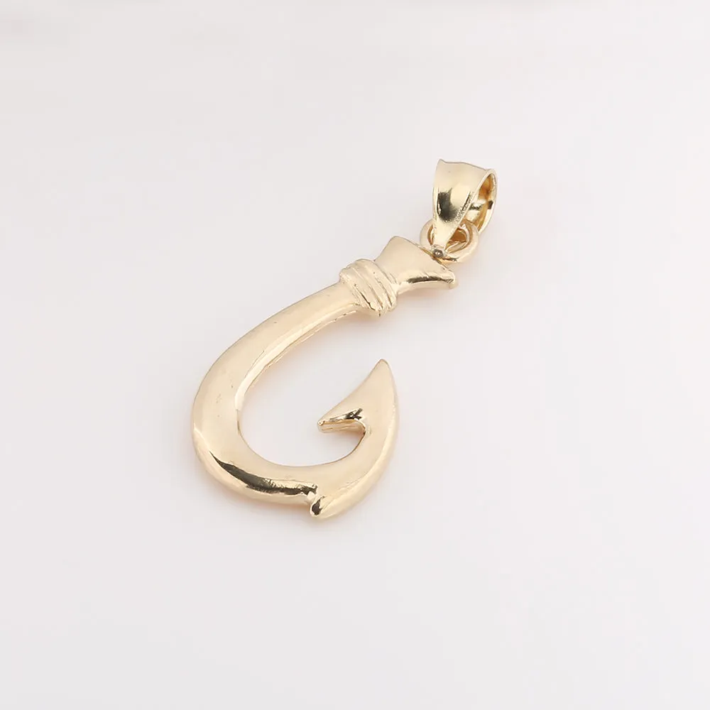 14K Yellow Gold High Polish Fish Hook Pendant (S/M/L/XL/XXL) (Chain Sold Separately)