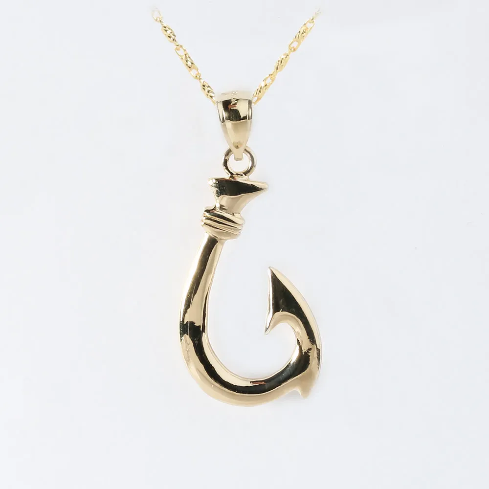 14K Yellow Gold High Polish Fish Hook Pendant (S/M/L/XL/XXL) (Chain Sold Separately)