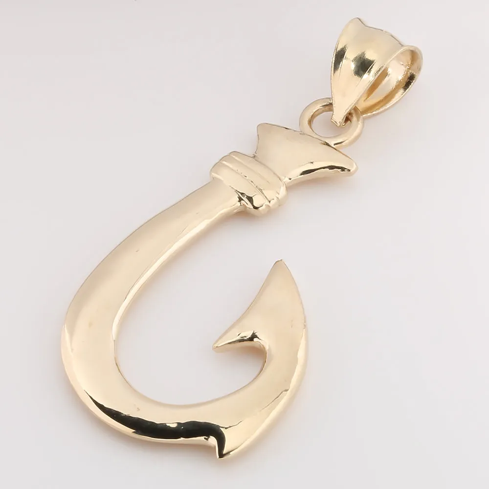14K Yellow Gold High Polish Fish Hook Pendant (S/M/L/XL/XXL) (Chain Sold Separately)