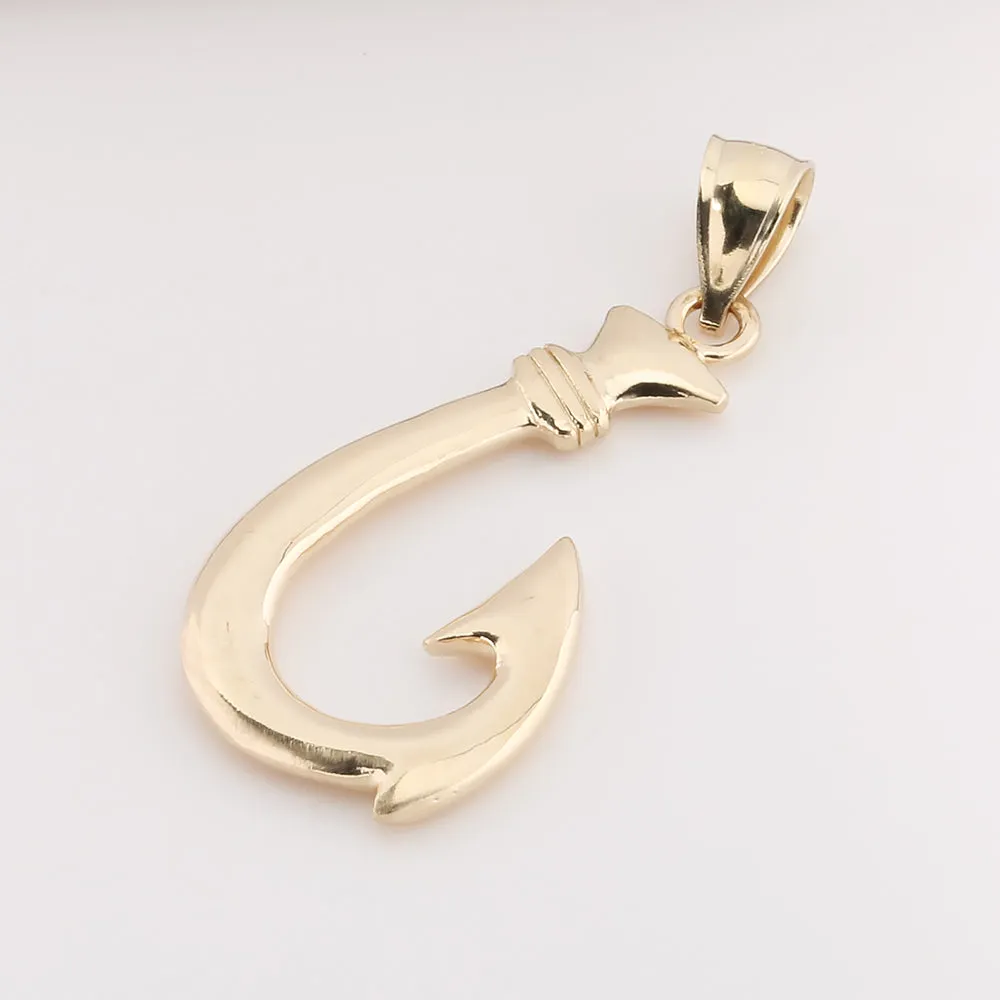 14K Yellow Gold High Polish Fish Hook Pendant (S/M/L/XL/XXL) (Chain Sold Separately)