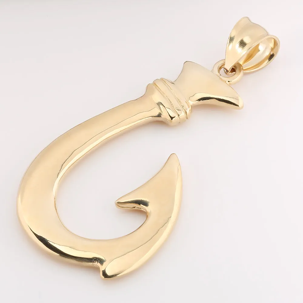 14K Yellow Gold High Polish Fish Hook Pendant (S/M/L/XL/XXL) (Chain Sold Separately)