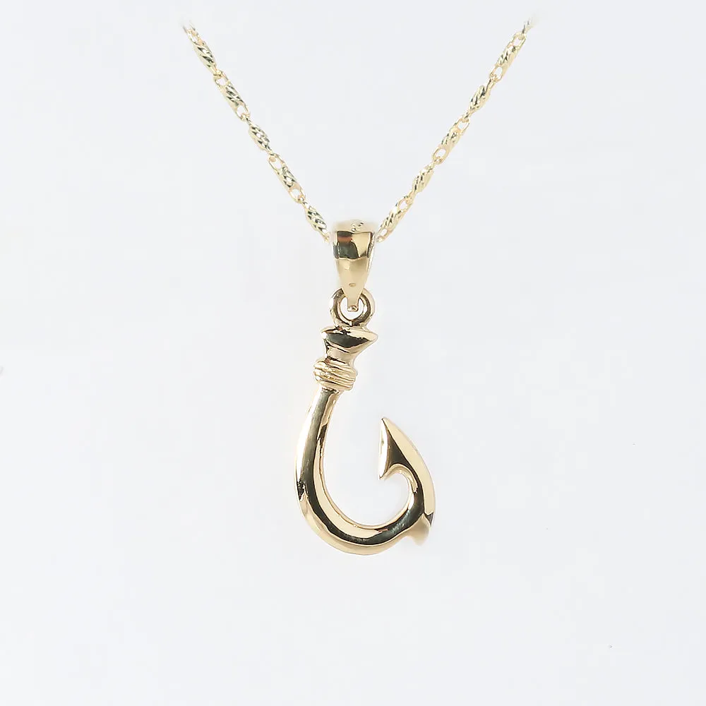14K Yellow Gold High Polish Fish Hook Pendant (S/M/L/XL/XXL) (Chain Sold Separately)