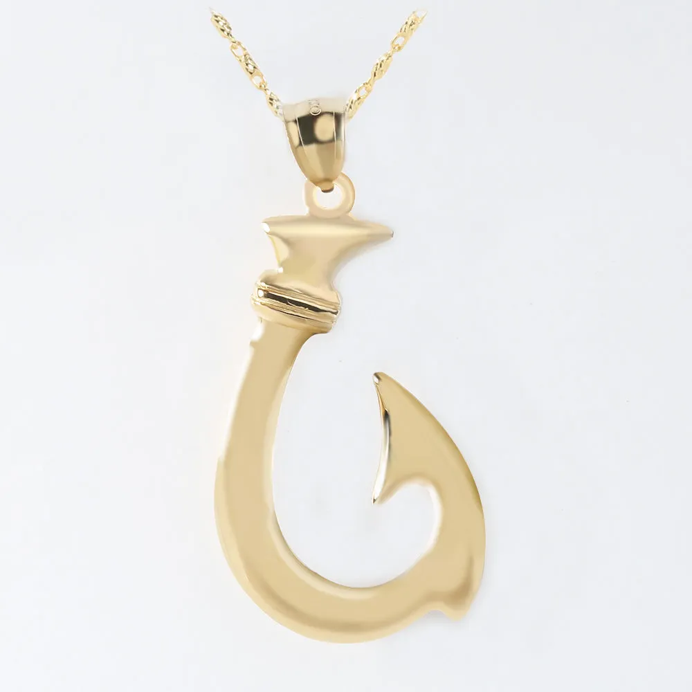 14K Yellow Gold High Polish Fish Hook Pendant (S/M/L/XL/XXL) (Chain Sold Separately)