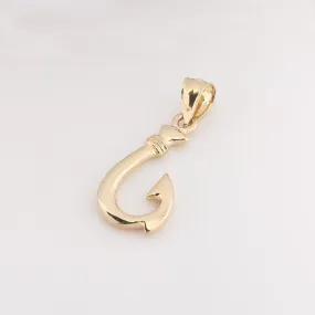 14K Yellow Gold High Polish Fish Hook Pendant (S/M/L/XL/XXL) (Chain Sold Separately)