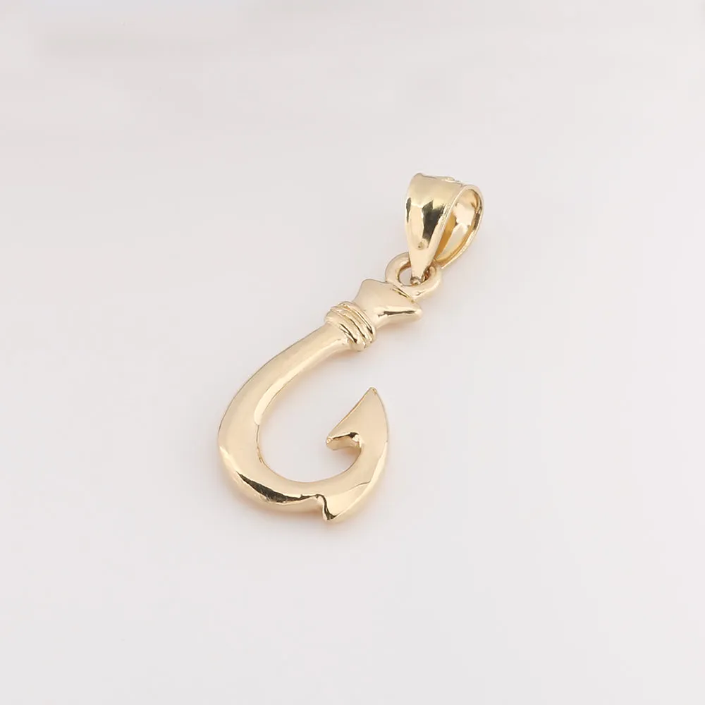 14K Yellow Gold High Polish Fish Hook Pendant (S/M/L/XL/XXL) (Chain Sold Separately)