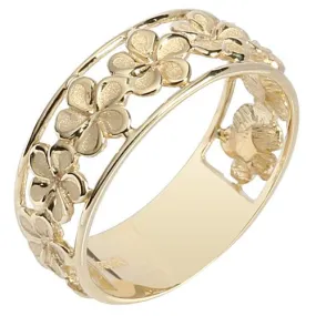 14K Yellow Gold See Through Plumeria Lei Ring Sandblast Polish Edge 7mm