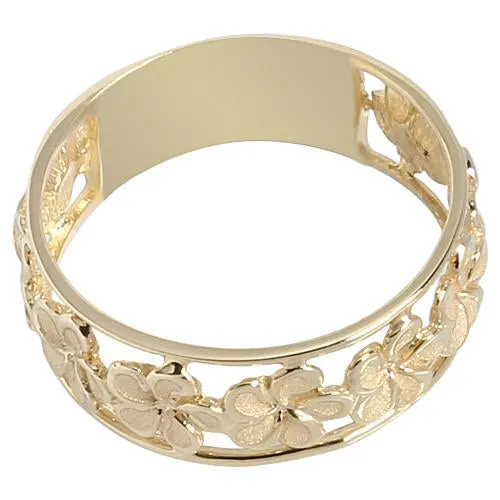 14K Yellow Gold See Through Plumeria Lei Ring Sandblast Polish Edge 7mm