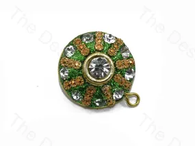 3 Circles Green Sparkling Stone Handcrafted Buttons