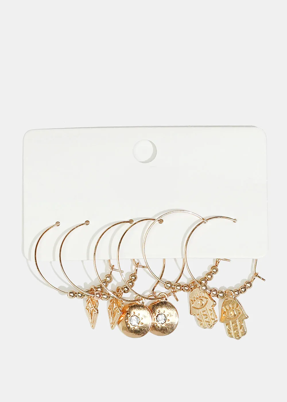 3-Pair Multi-Charm Hoop Earrings