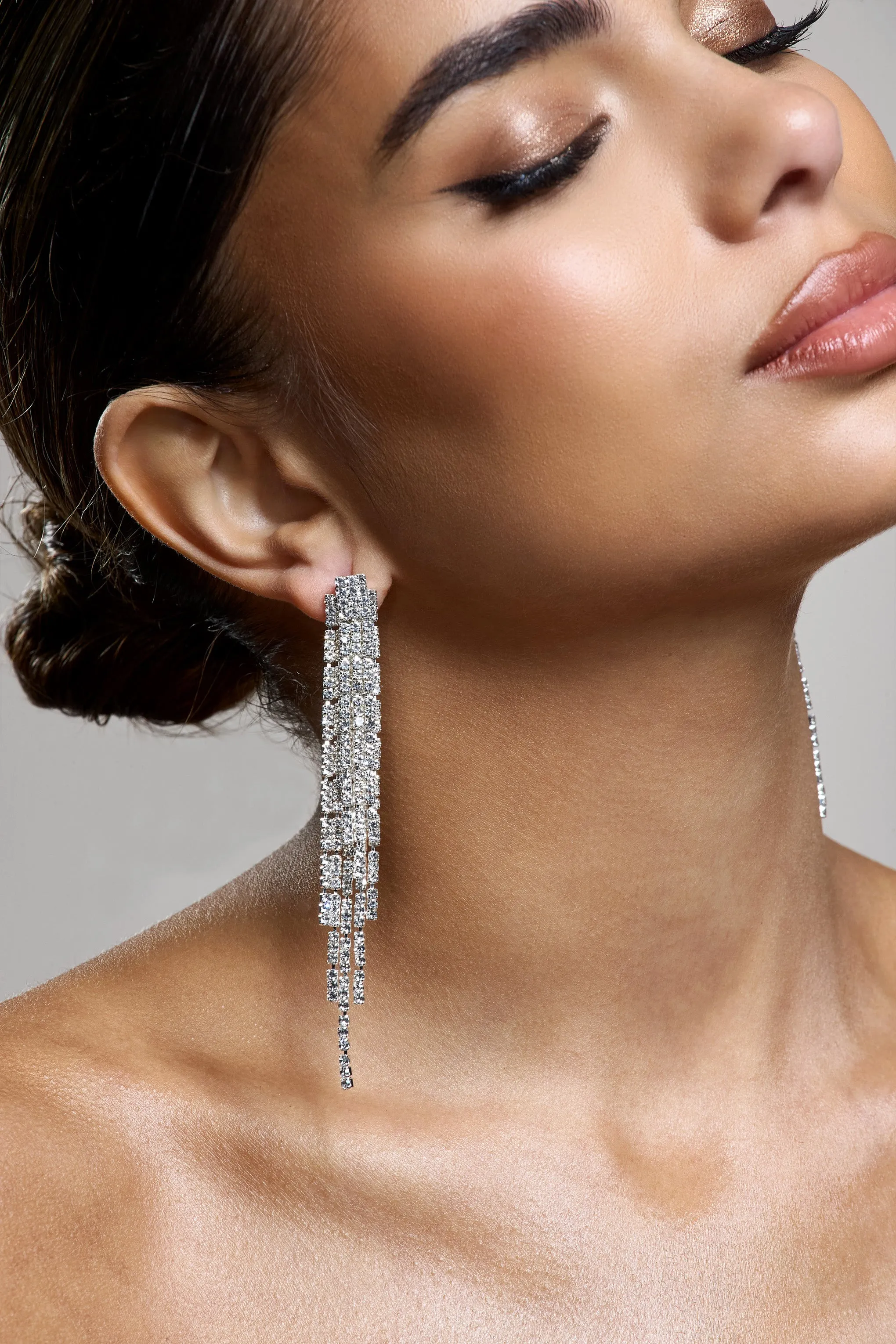 Abeam | Silver Diamante Tassel Earrings