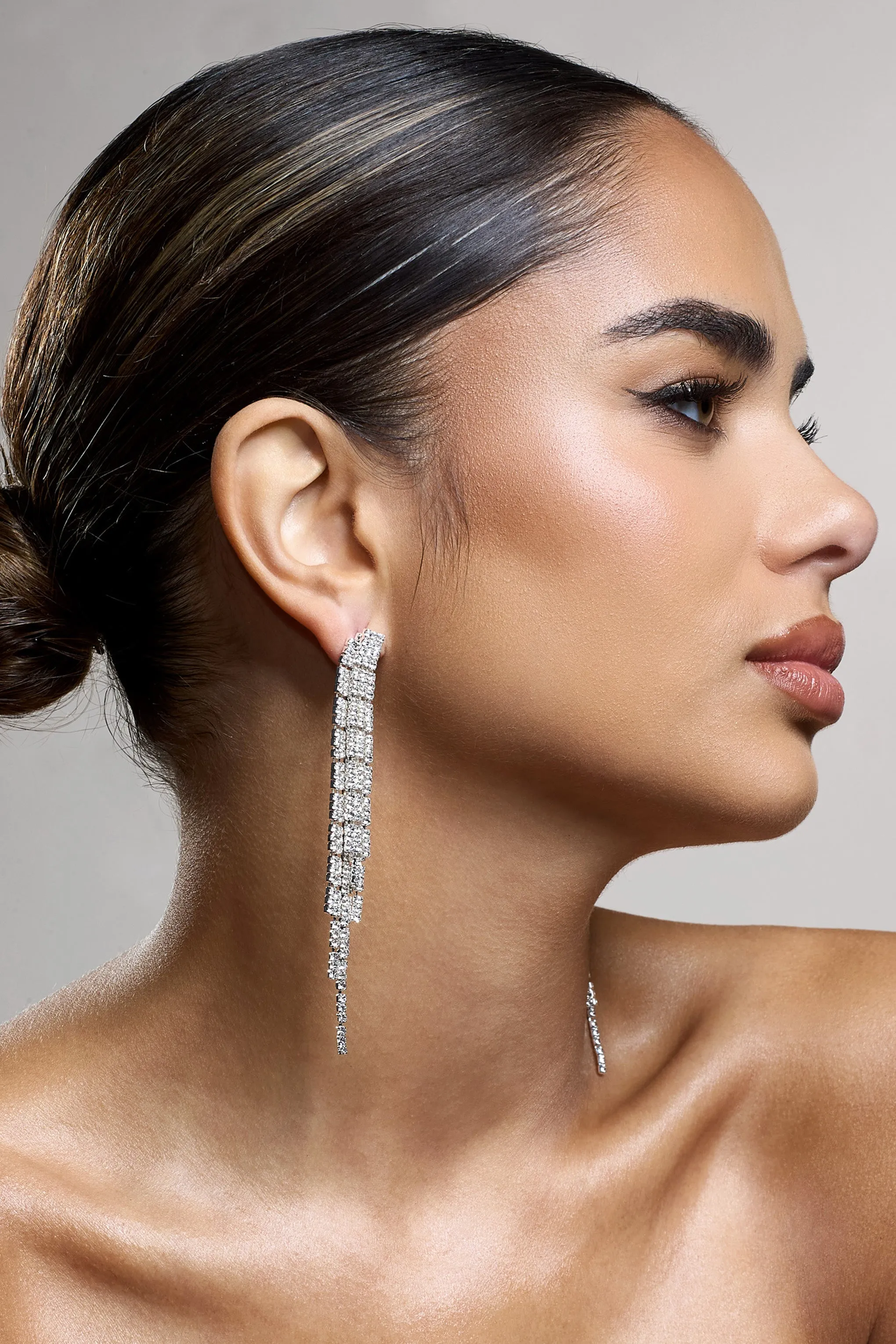 Abeam | Silver Diamante Tassel Earrings