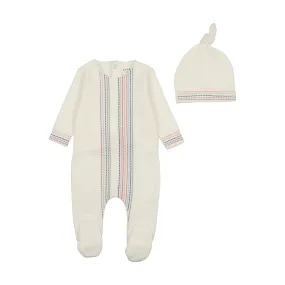 Bee & Dee Ivory Boys Colored Stitching Footie   Beanie