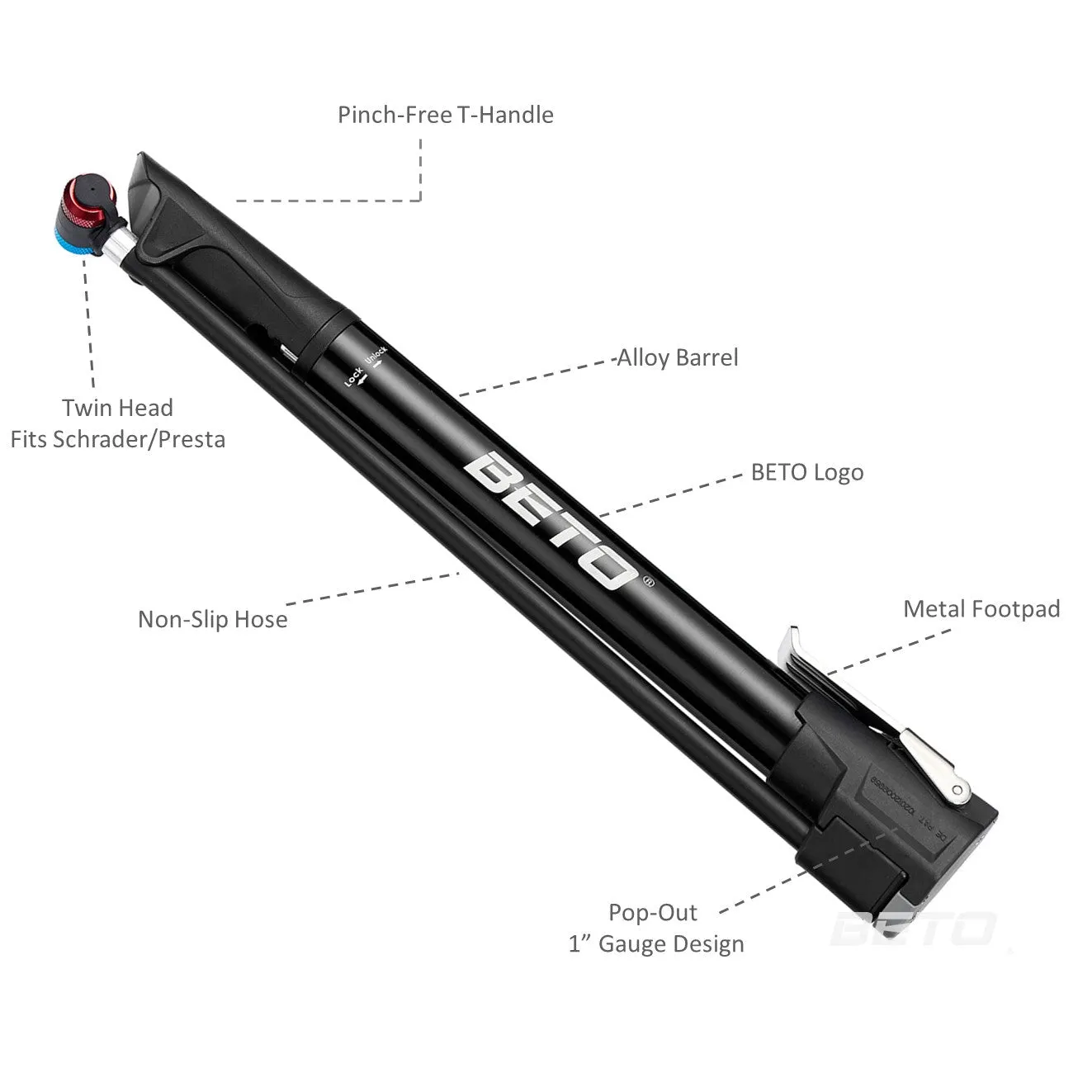Beto 011-AG MINI FLOOR PUMP - BLACK