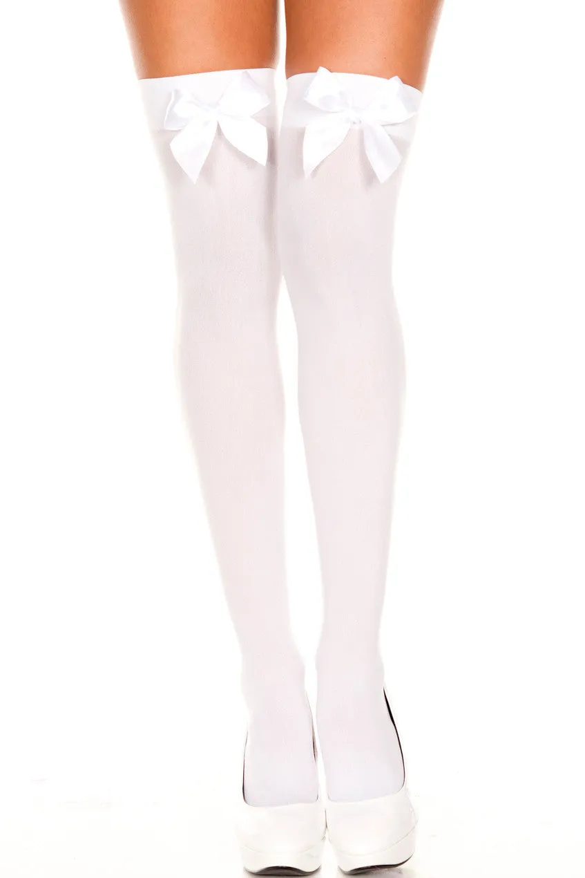 Bow Top Opaque Thigh Highs