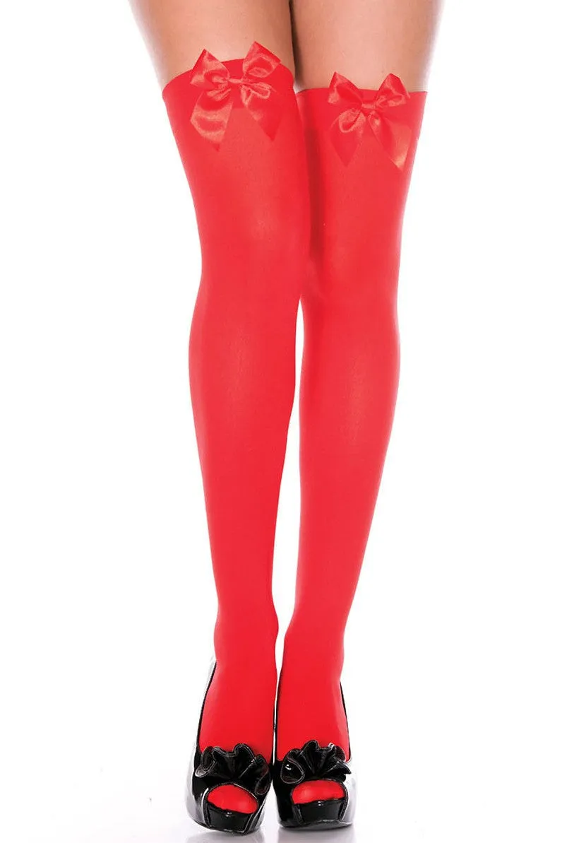 Bow Top Opaque Thigh Highs