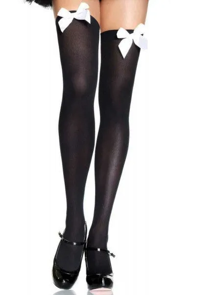 Bow Top Opaque Thigh Highs