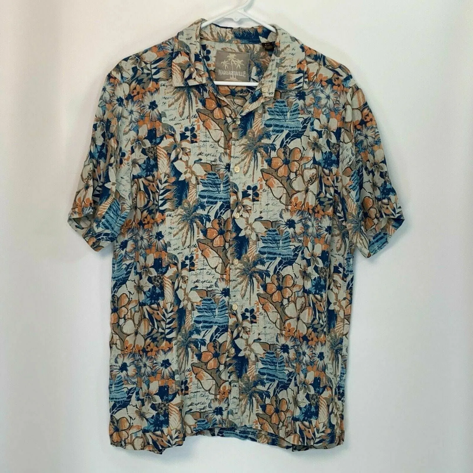 Captivating Margaritaville Mens Floral Hawaiian Shirt - Beige, Size L