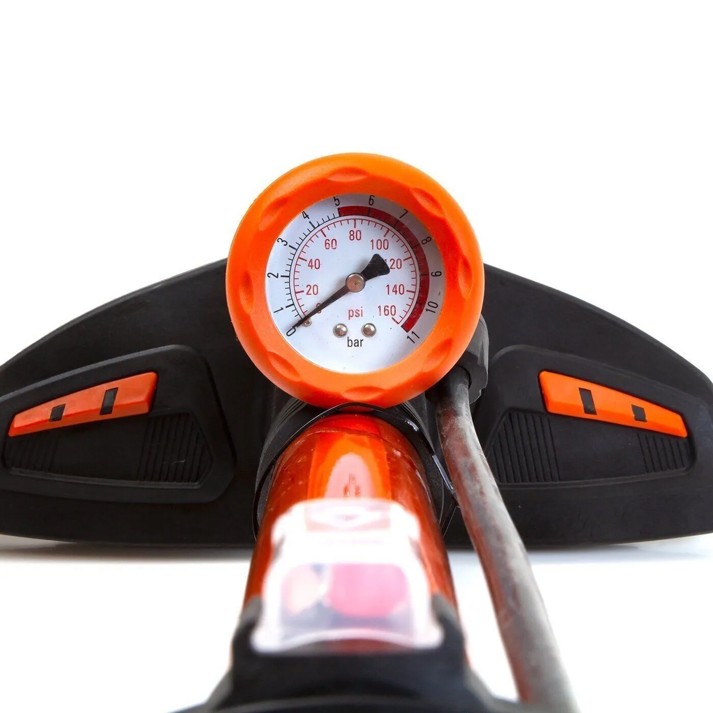 Clarks Bicycle Track Pump With Pressure Gauge - Orange - Alloy Body - Dual Head