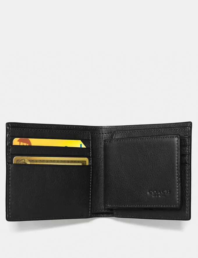 Coach Men 3-In-1 Wallet In Black Pebbled Leather