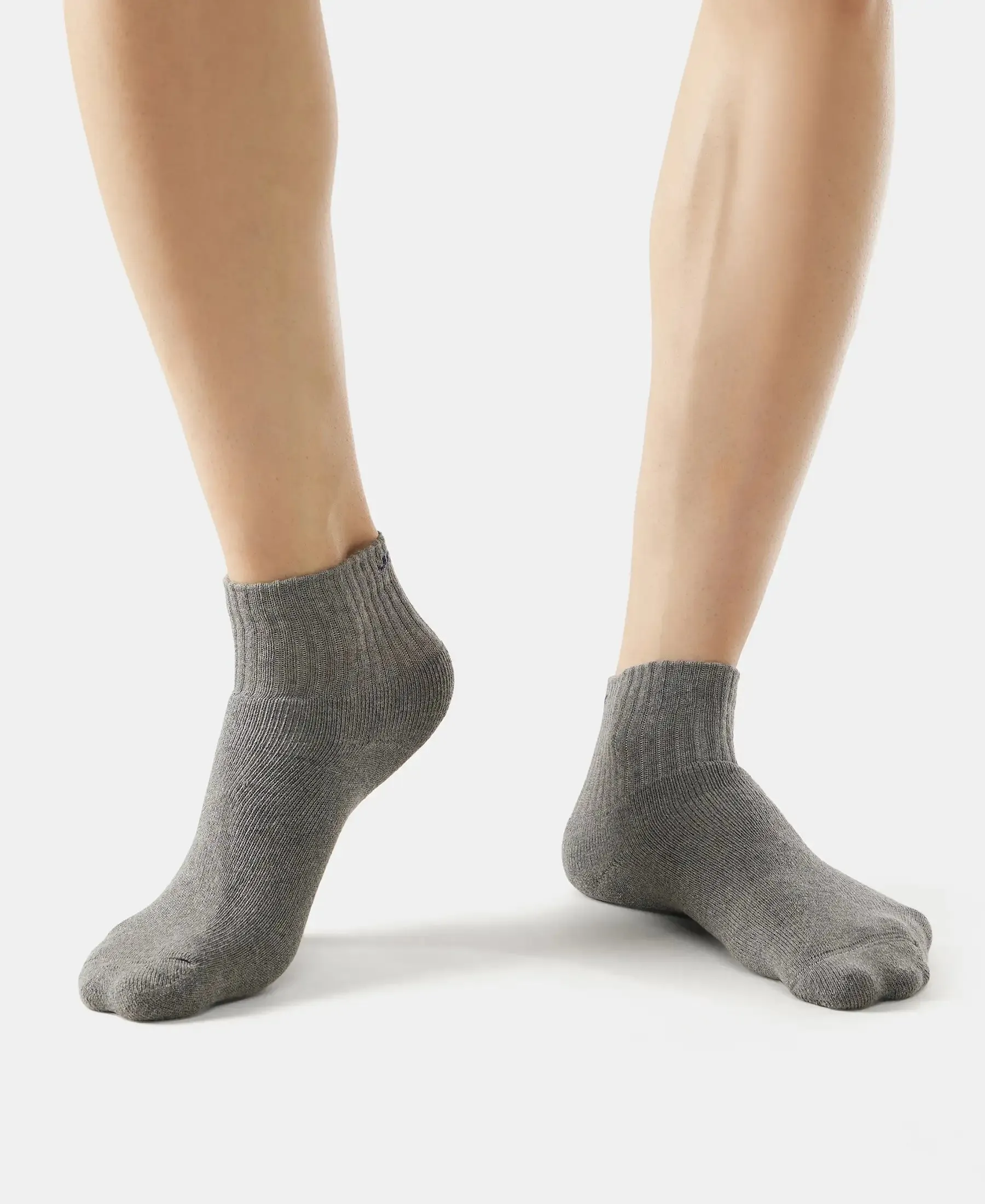 Compact Cotton Terry Ankle Length Socks With StayFresh Treatment - Black/Midgrey Melange/Charcoal Melange (Pack of 3)