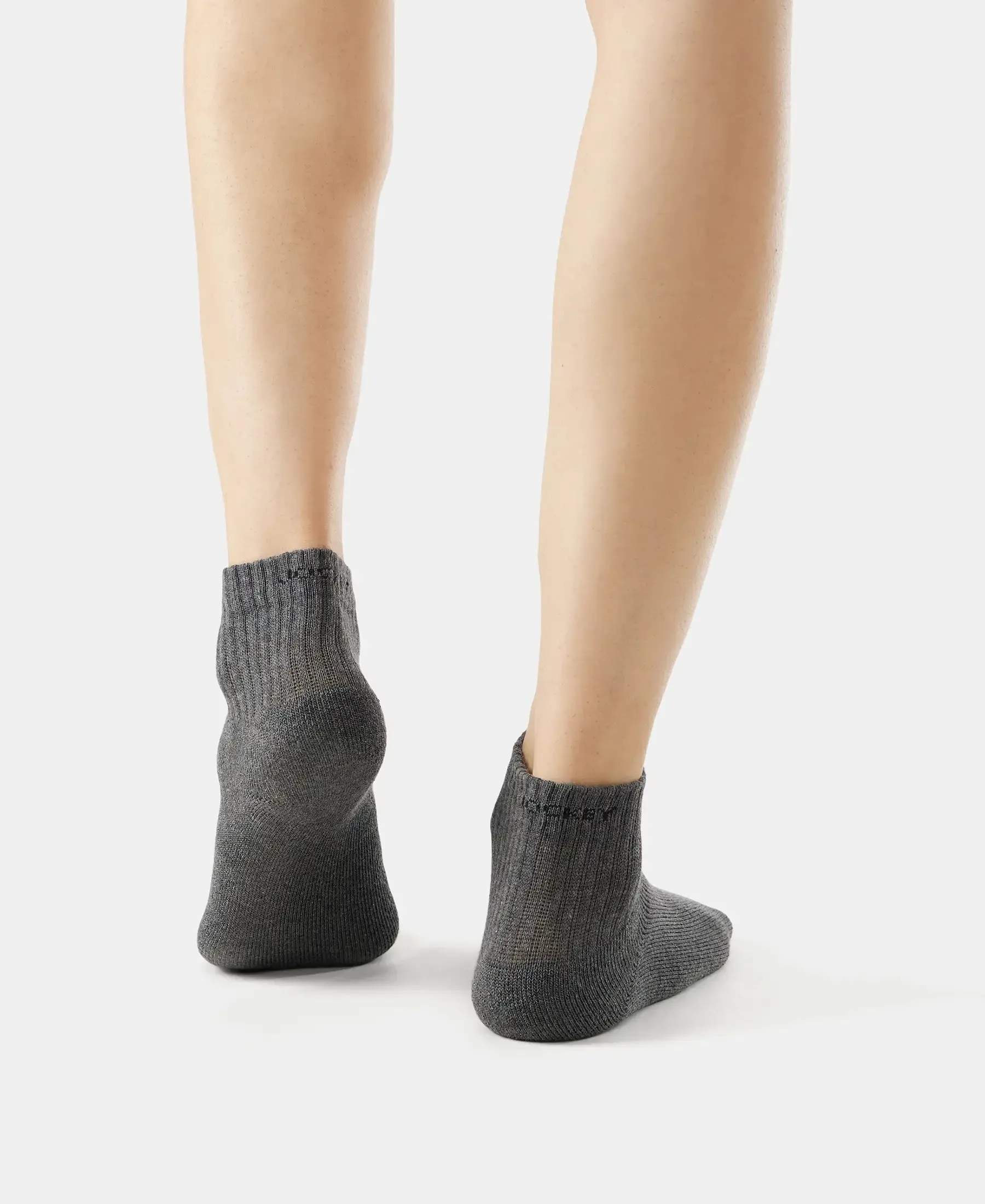 Compact Cotton Terry Ankle Length Socks With StayFresh Treatment - Black/Midgrey Melange/Charcoal Melange (Pack of 3)