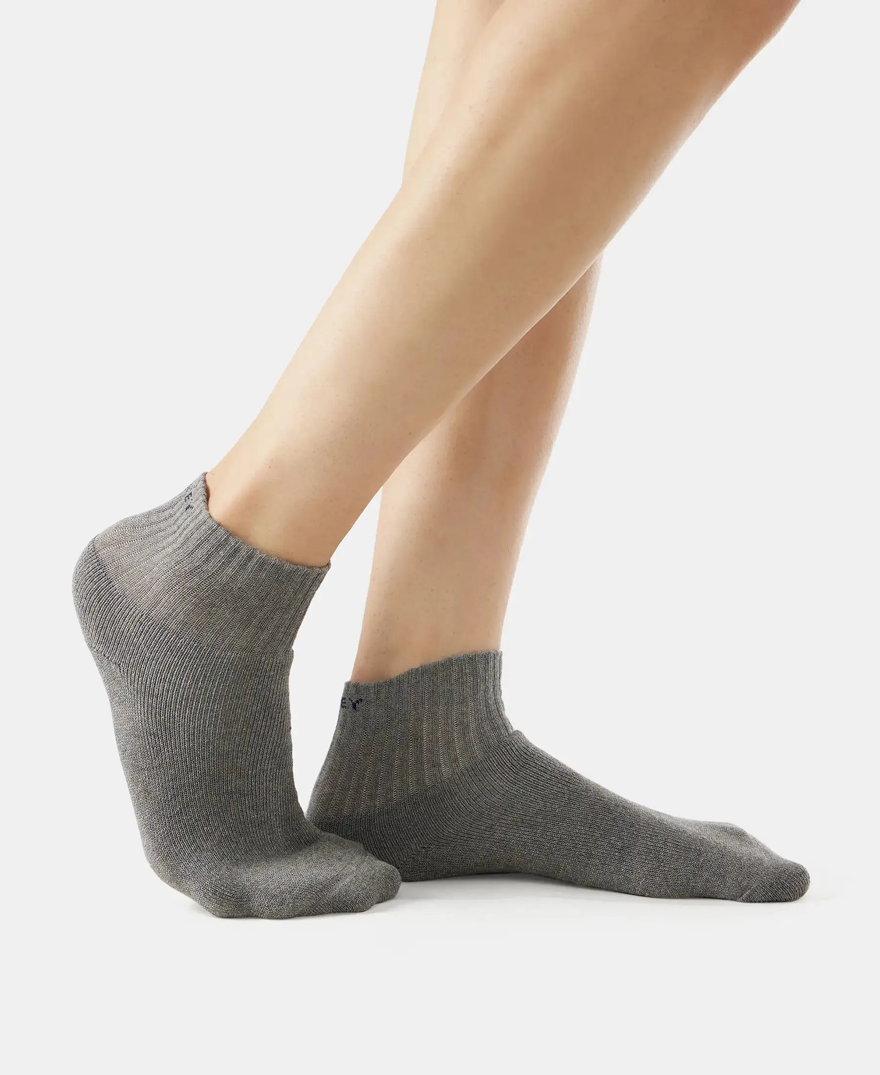 Compact Cotton Terry Ankle Length Socks With StayFresh Treatment - Black/Midgrey Melange/Charcoal Melange (Pack of 3)