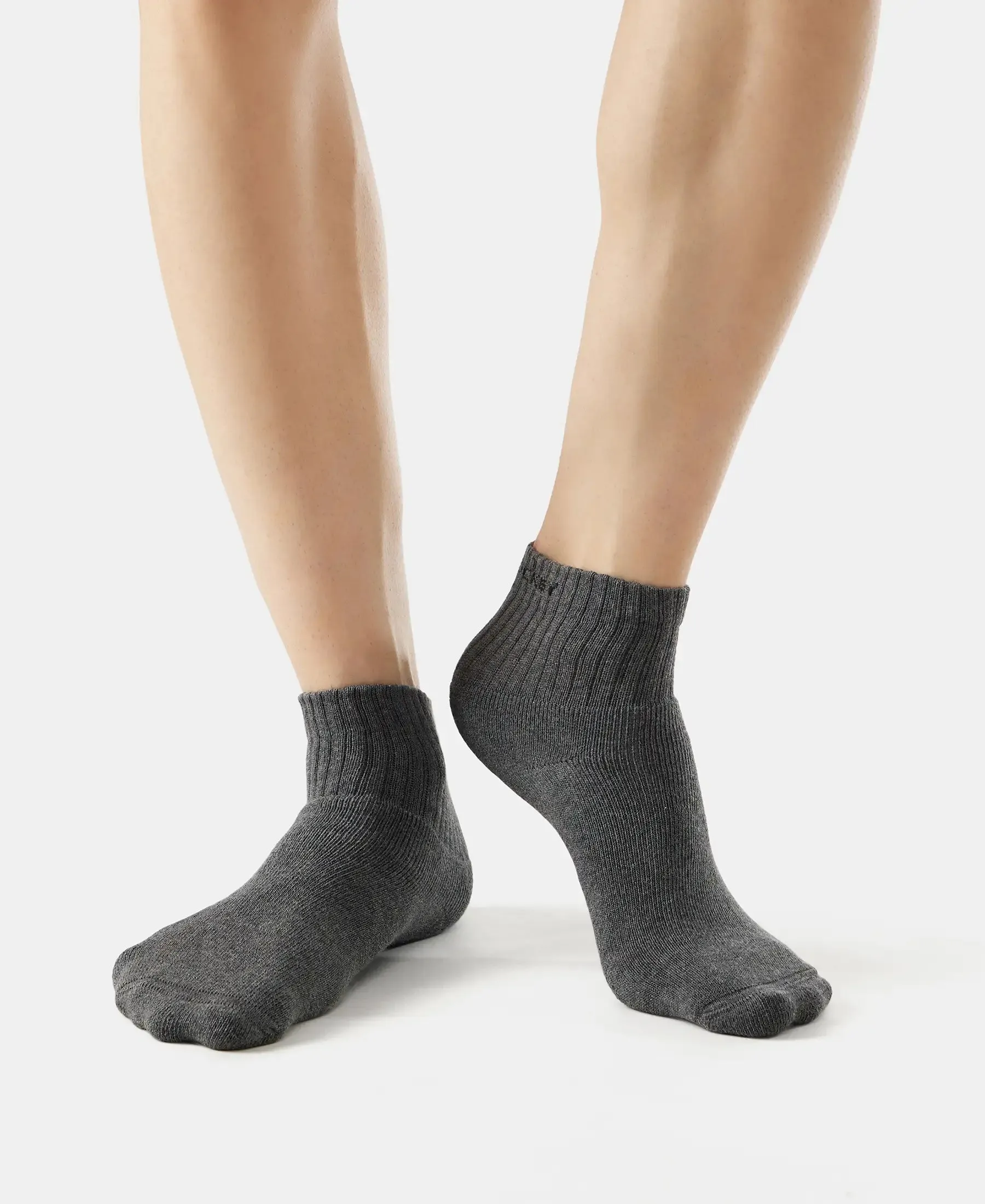 Compact Cotton Terry Ankle Length Socks With StayFresh Treatment - Black/Midgrey Melange/Charcoal Melange (Pack of 3)