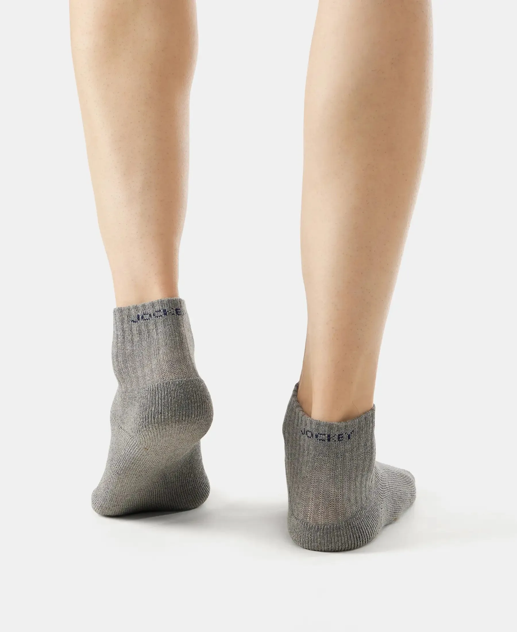 Compact Cotton Terry Ankle Length Socks With StayFresh Treatment - Black/Midgrey Melange/Charcoal Melange (Pack of 3)