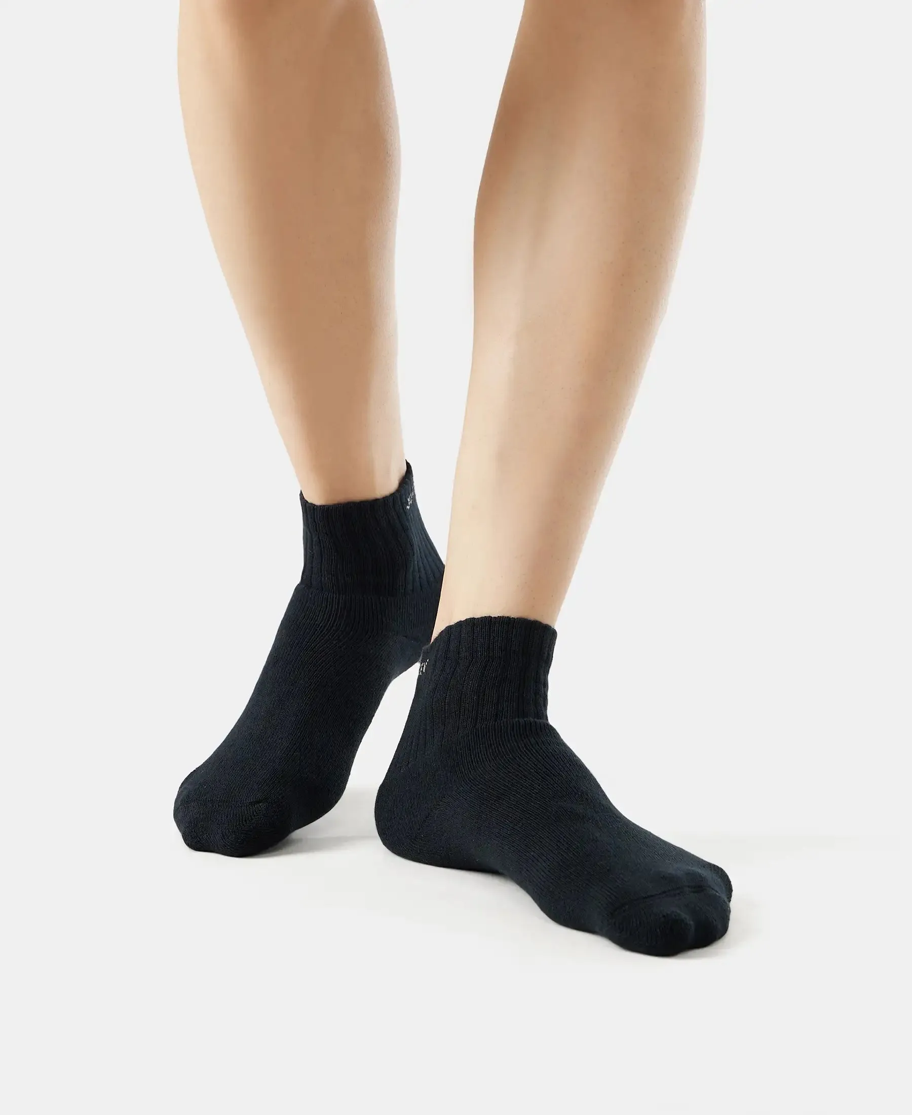 Compact Cotton Terry Ankle Length Socks With StayFresh Treatment - Black/Midgrey Melange/Charcoal Melange (Pack of 3)