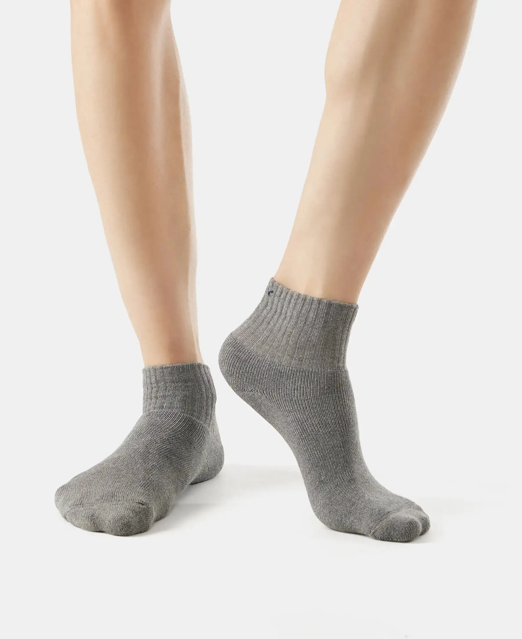 Compact Cotton Terry Ankle Length Socks With StayFresh Treatment - Black/Midgrey Melange/Charcoal Melange (Pack of 3)