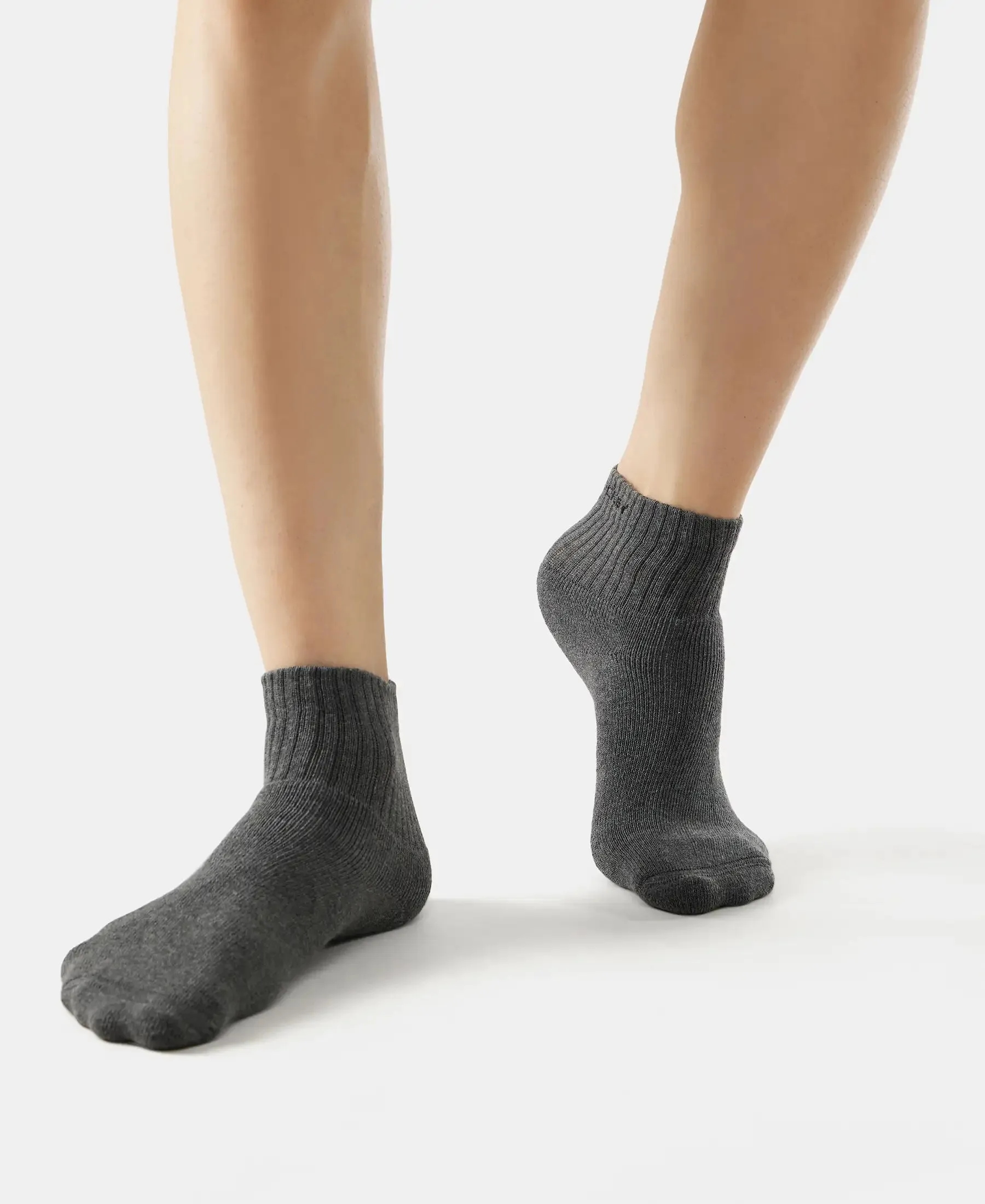 Compact Cotton Terry Ankle Length Socks With StayFresh Treatment - Black/Midgrey Melange/Charcoal Melange (Pack of 3)