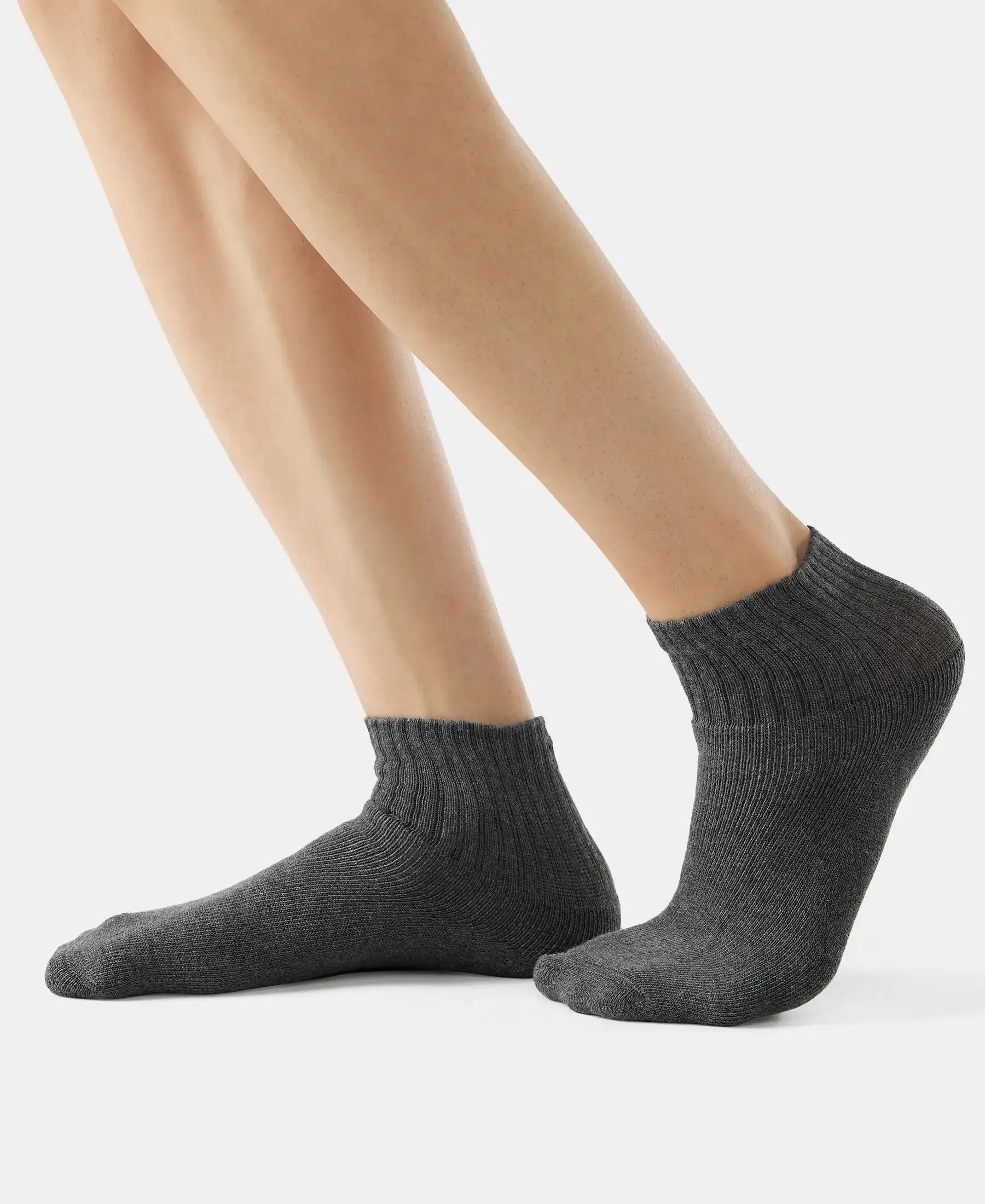 Compact Cotton Terry Ankle Length Socks With StayFresh Treatment - Black/Midgrey Melange/Charcoal Melange (Pack of 3)