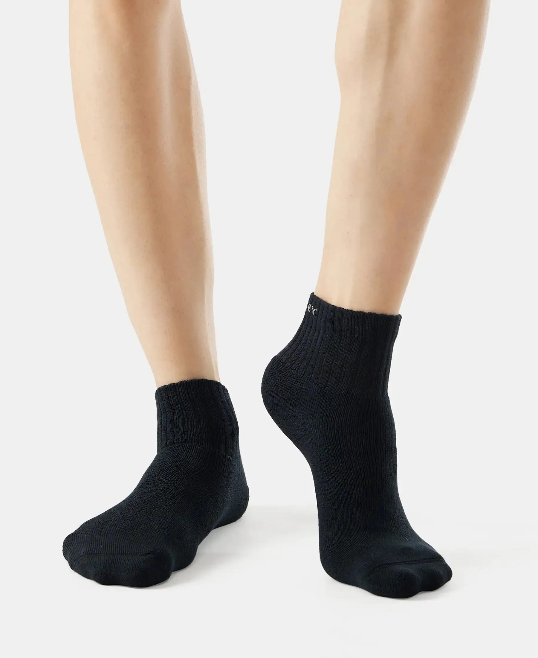Compact Cotton Terry Ankle Length Socks With StayFresh Treatment - Black/Midgrey Melange/Charcoal Melange (Pack of 3)