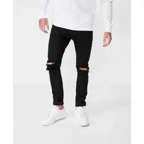 COTTON ON Men's Super Skinny Jean Distressed Black