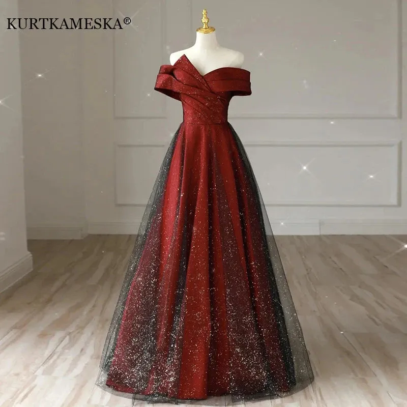 Elegant Sexy Boat Neck Evening Prom Dress for Women Summer 2024