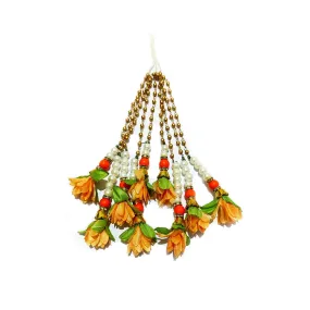 Fabric Flowers and Pearl Beads Handmade Craft Jewelry Fringe Tassel with Diamond Rings - 11836