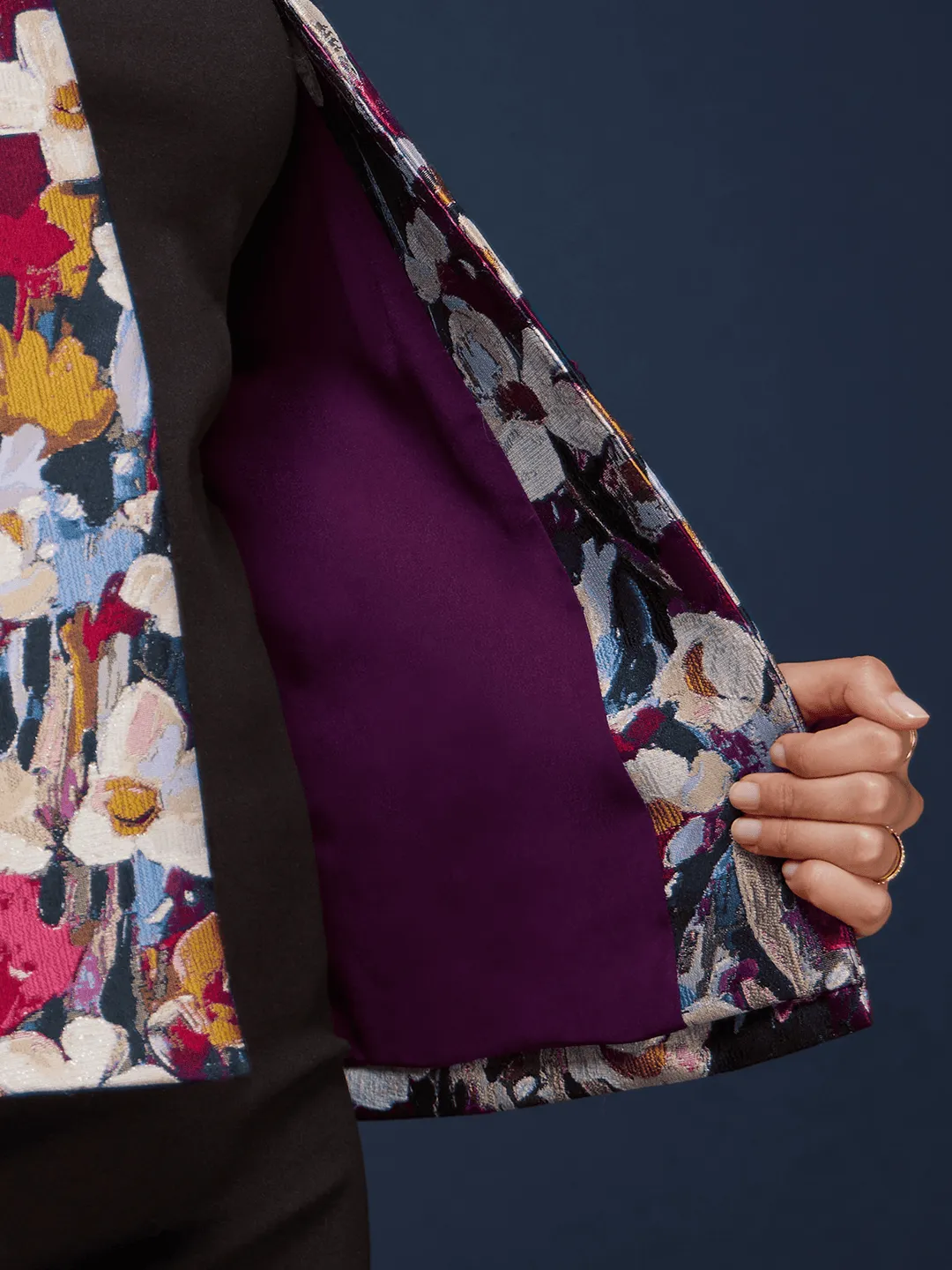 Floral Jacquard Open Front Jacket - Multicolour