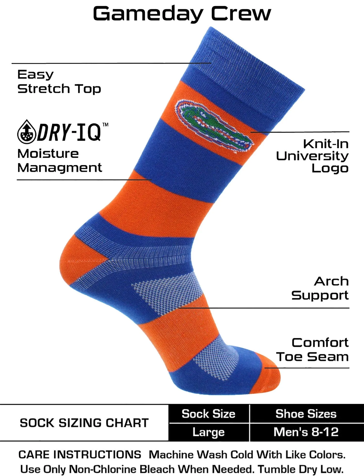 Florida Gators Socks Game Day Striped Crew Socks
