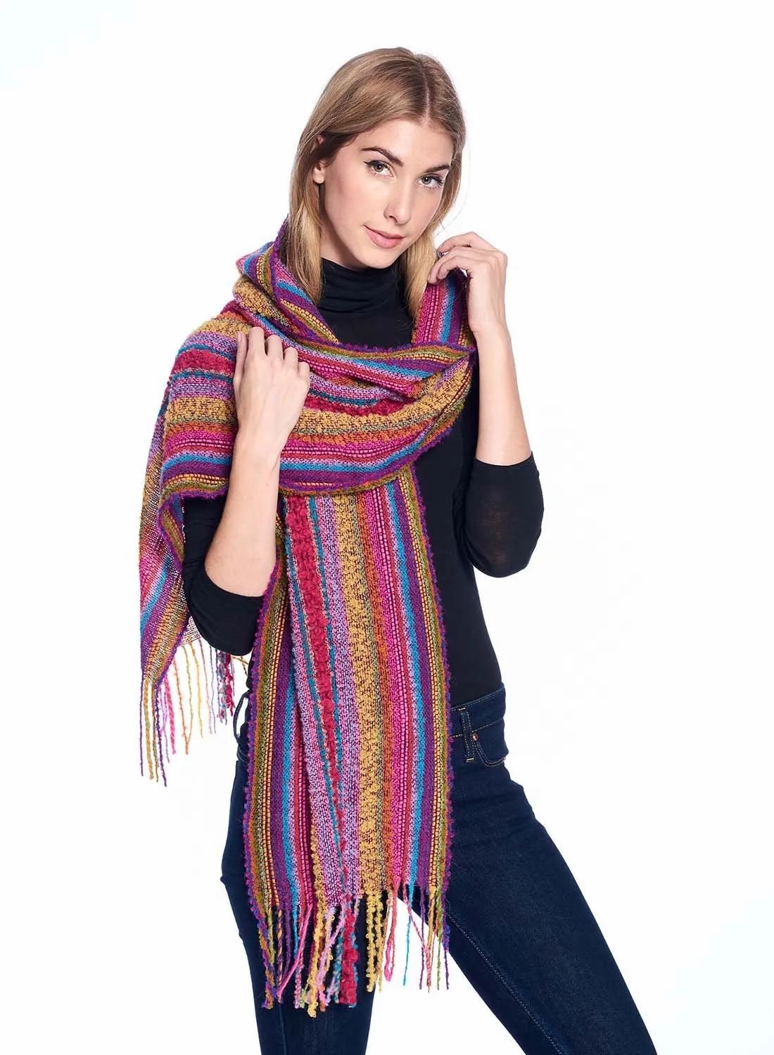 Fringe Alpaca Scarf - Boucle - Fiesta
