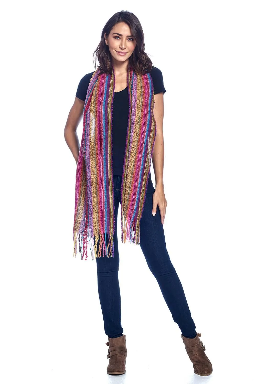 Fringe Alpaca Scarf - Boucle - Fiesta