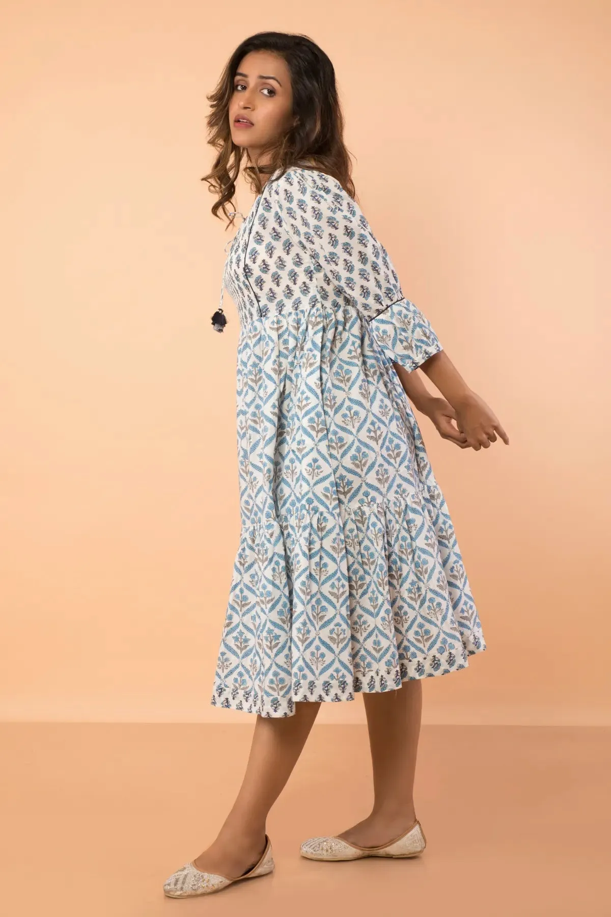 Gorgeous Blue Pintucked Flared Dress