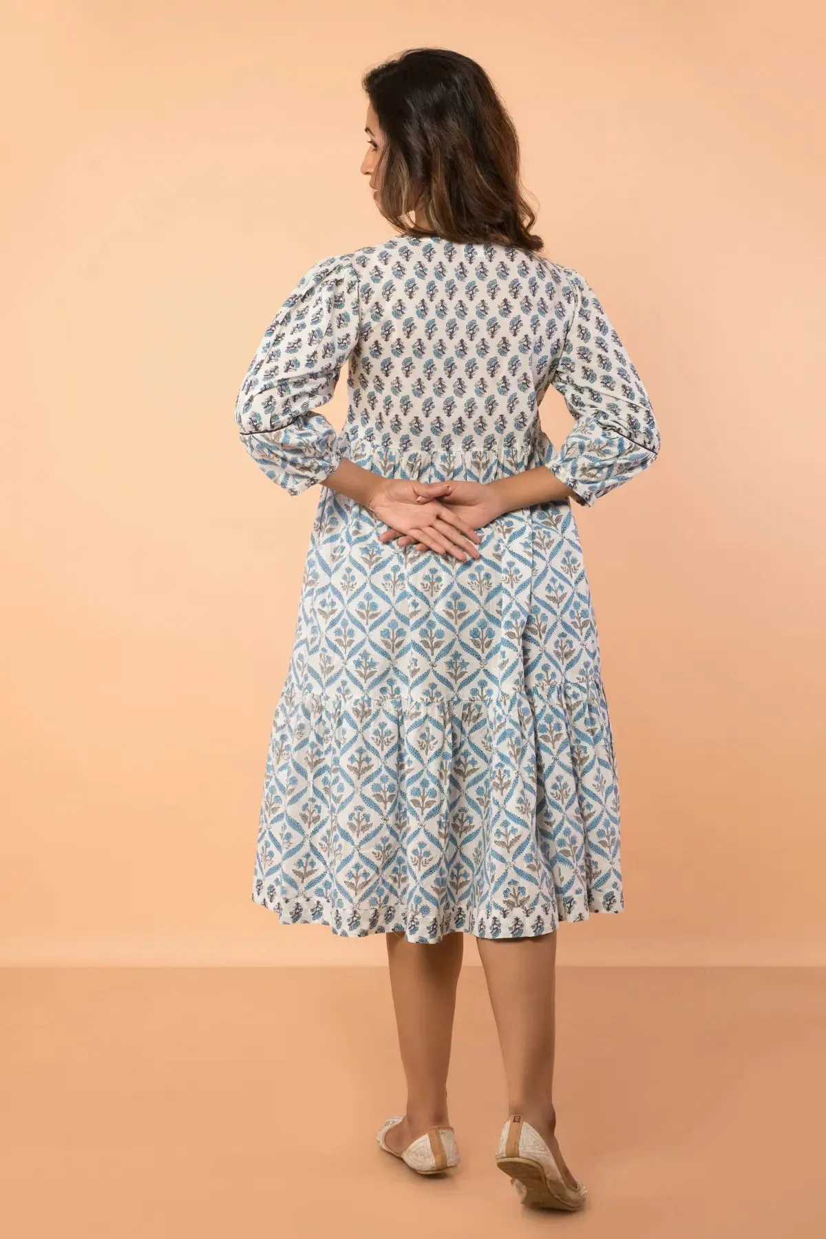 Gorgeous Blue Pintucked Flared Dress