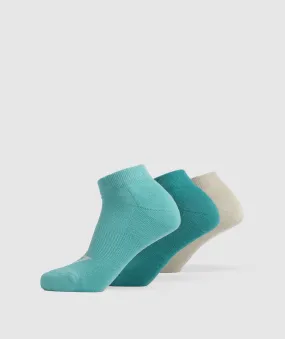 Gymshark Ankle Socks 3pk - Blue/Jewel Green/Pebble Grey